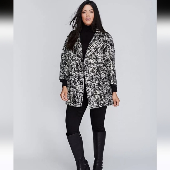 NEW LANE BRYANT PLUS SIZE BLACK & GOLD METALLIC JACQUARD JACKET - Picture 1 of 10